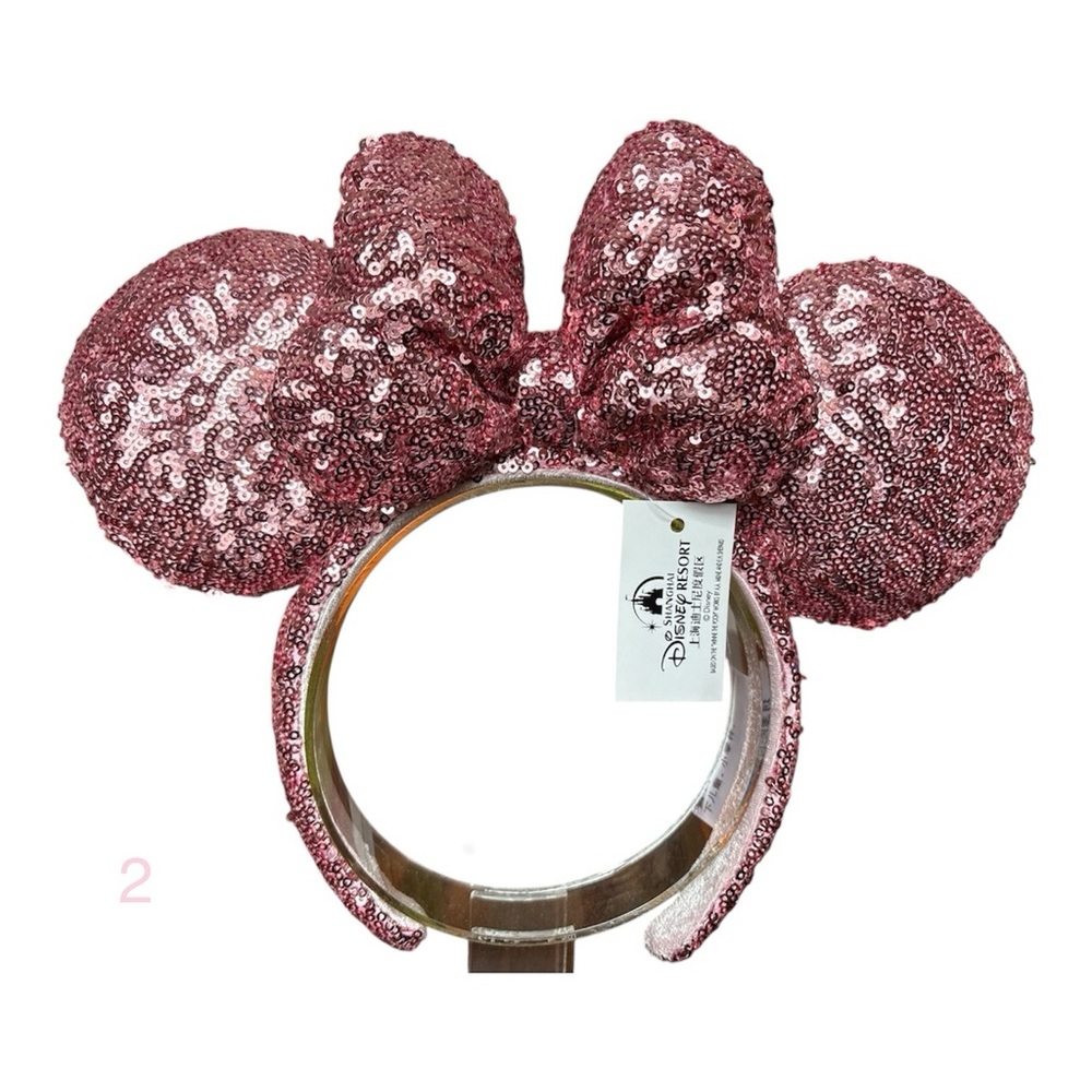 Disney Pretty Pink Sequins Bow Ears Anniversary Minnie Mouse Headband NWT 2